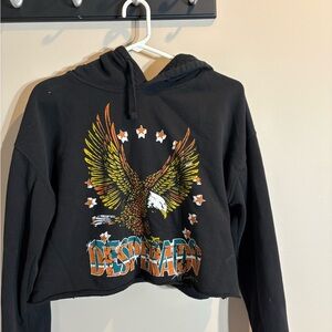 Desperado Black Cropped Hoodie with Eagle Graphic
